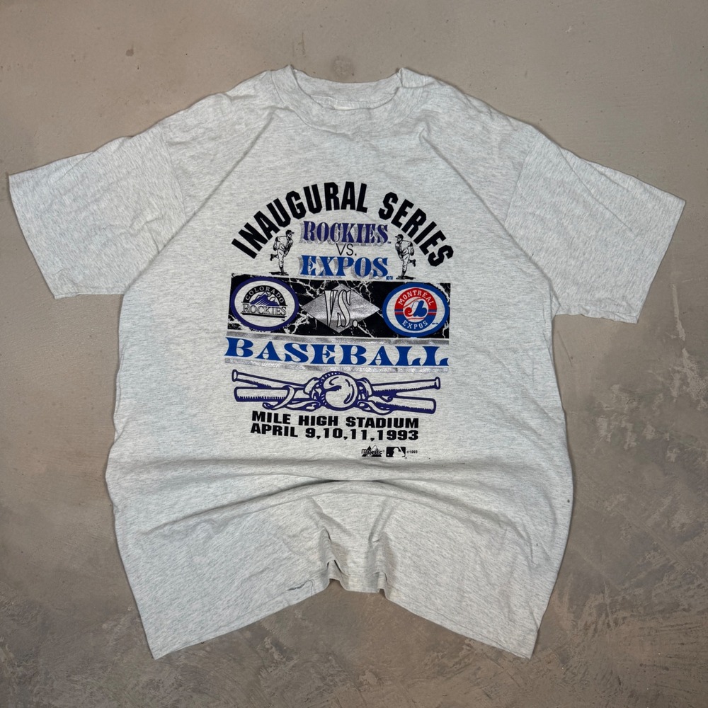 Vintage 1993 Colorado Rockies Inaugural Series T-Shirt Majestic XL USA Made Grey